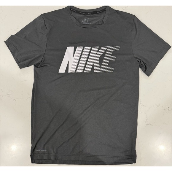 Nike Pro Gray Nike Tshirt Dri-Fit White‎ Striped Logo Size Small Athletic - Picture 1 of 6